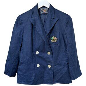AMERICAN LIVING Navy Crest Blazer Size 6 Linen Double Breasted Womens Jacket NEW